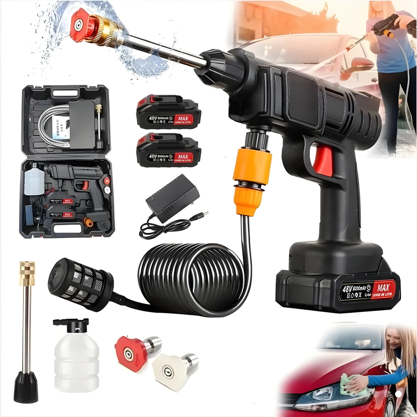 Hidrolavadora Portátil 2 Baterías - Lava donde sea con balde - Auto y terraza listos en 10 min