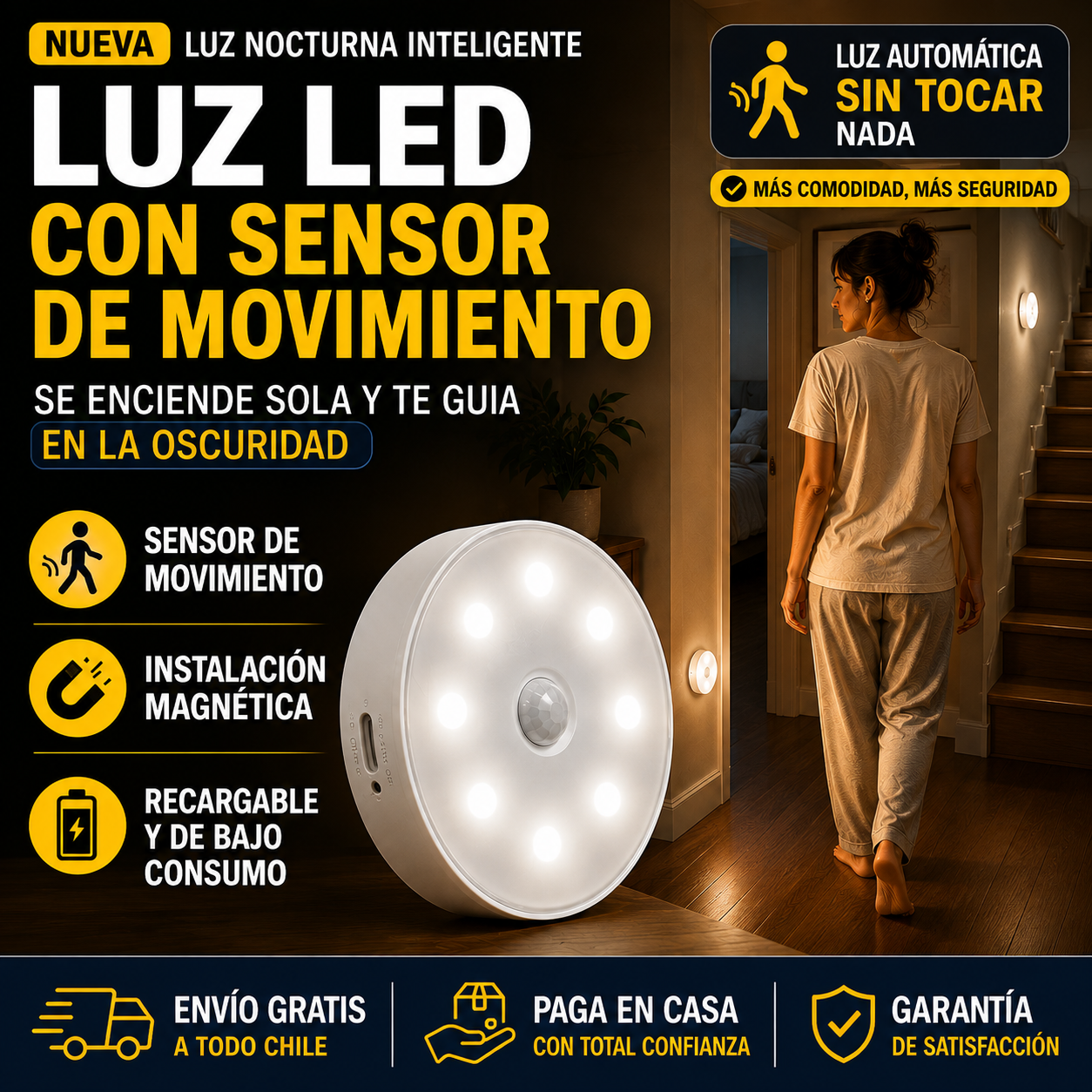 Luz LED con Sensor de Movimiento - Ilumina automáticamente cuando más lo necesites