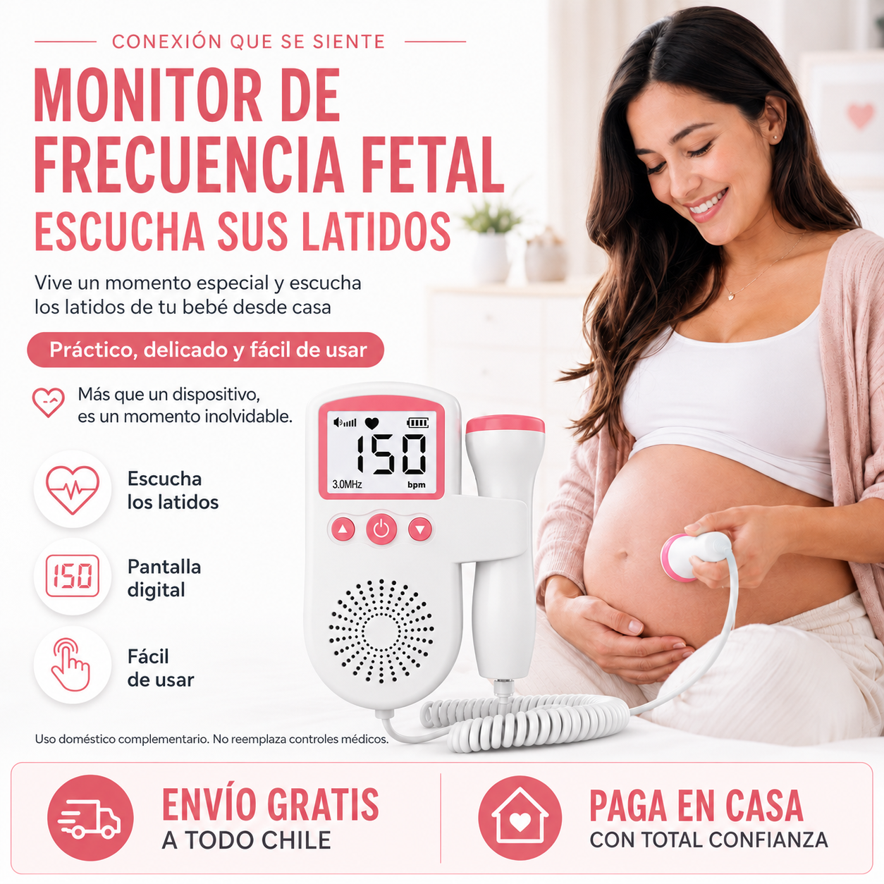 Monitor de Frecuencia Fetal Portátil - Escucha sus latidos desde casa
