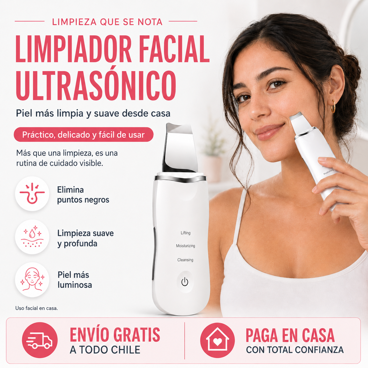 Limpiador Facial Ultrasónico - Piel más limpia y suave desde casa