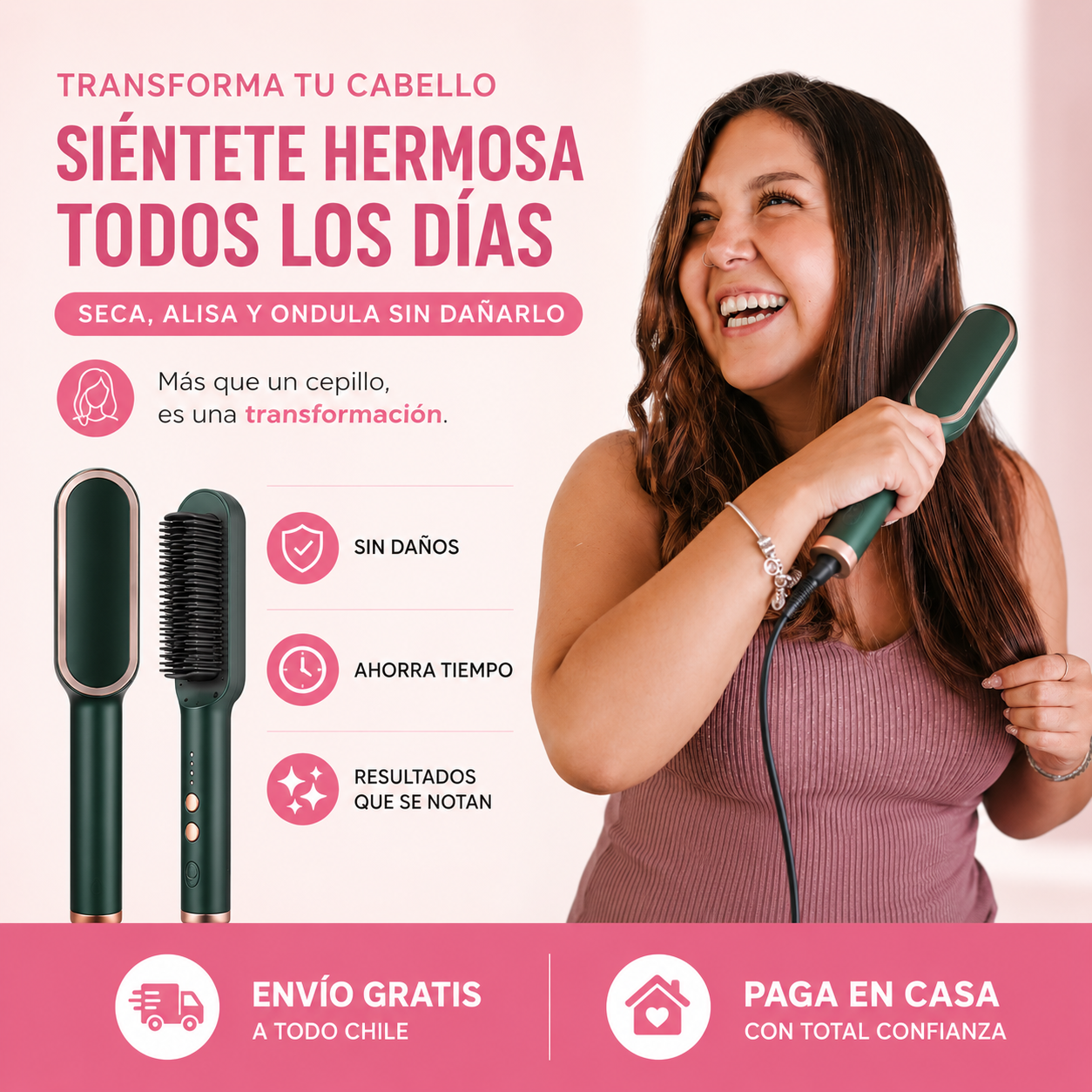 Cepillo Alisador - Seca, alisa y controla el frizz sin esfuerzo.