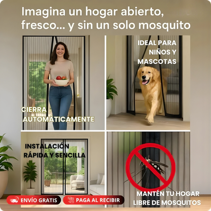 Oferta 2x1 – Malla Anti Mosquitos para Puerta – Cierre Magnético – Casa fresca y sin insectos en minutos