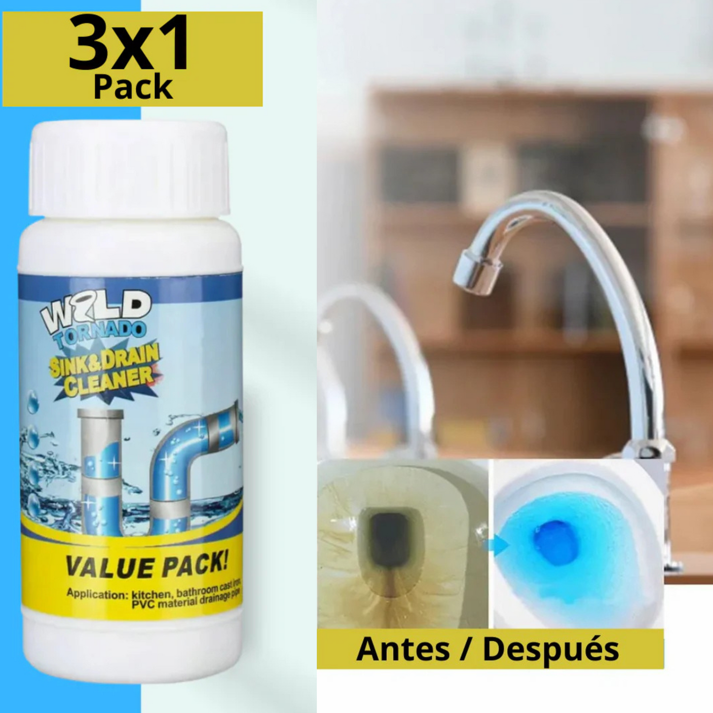 Tripack Polvo Destapa Cañerías – Destapa, Limpia y Previene 🚿