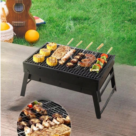 Parrilla de Carbón Portátil Plegable + Regalo: Set Parrillero 3 piezas