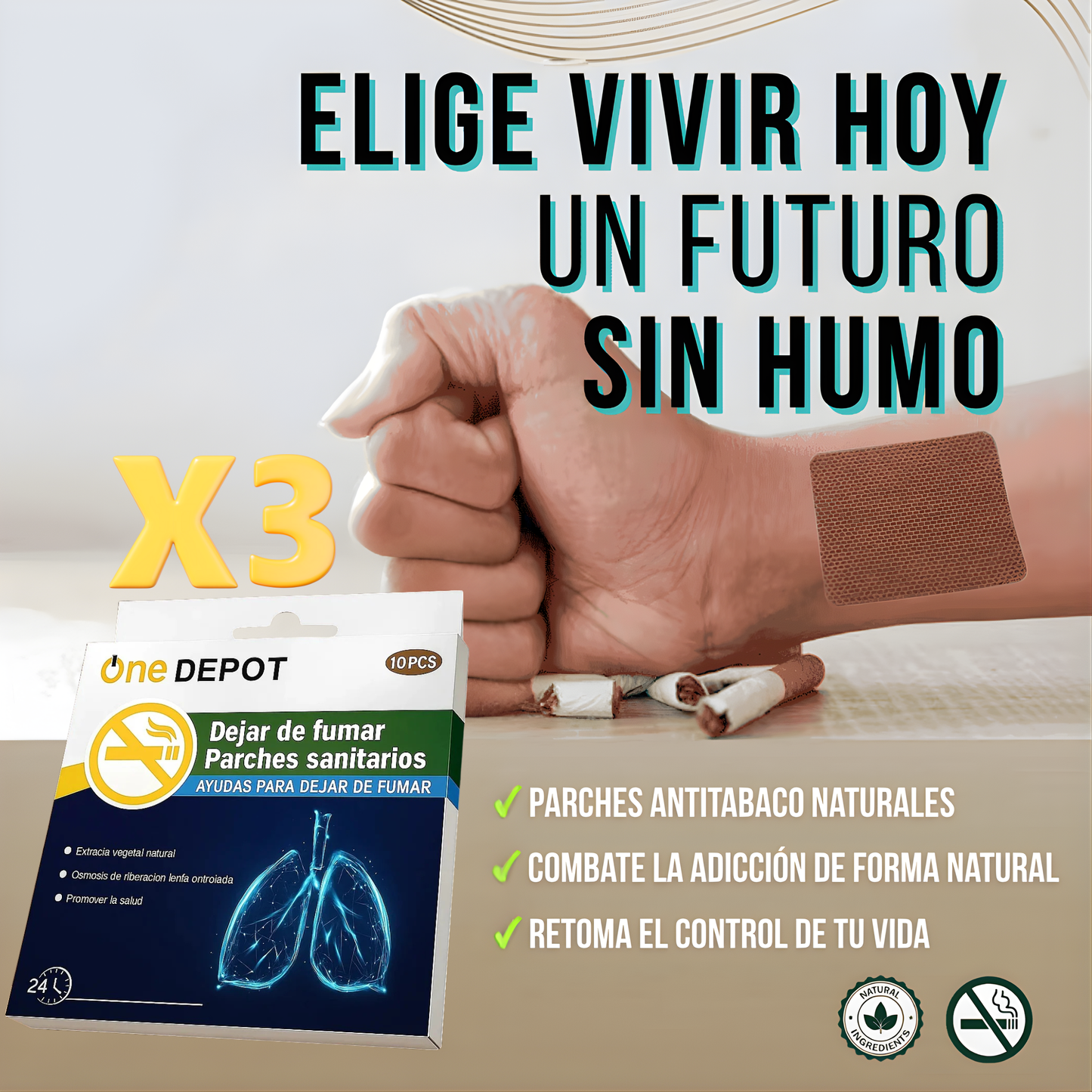 Parche Antitabaco 3×1 — Control de ansiedad 24 h — Plan de 30 días sin sufrir