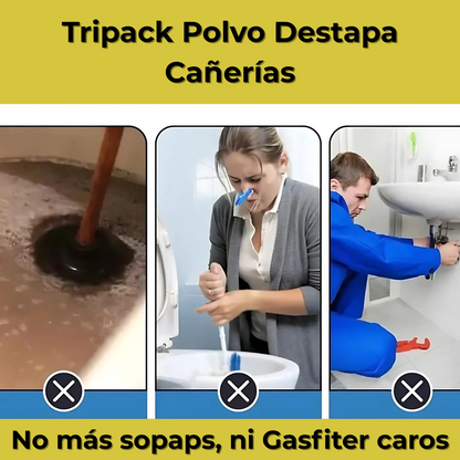 Tripack Polvo Destapa Cañerías – Destapa, Limpia y Previene 🚿