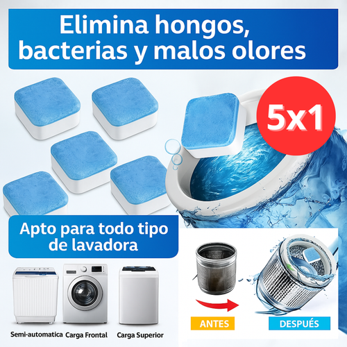 🔥 Lleva 5 y paga 1 – Pastillas limpiadoras – Higiene profunda – Lavadora fresca en 1 uso
